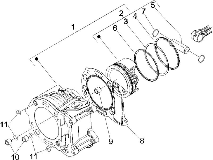 Groupe cylindre-piston-piston Vespa GTS 250 ie 2005-2009 (avec ABS)