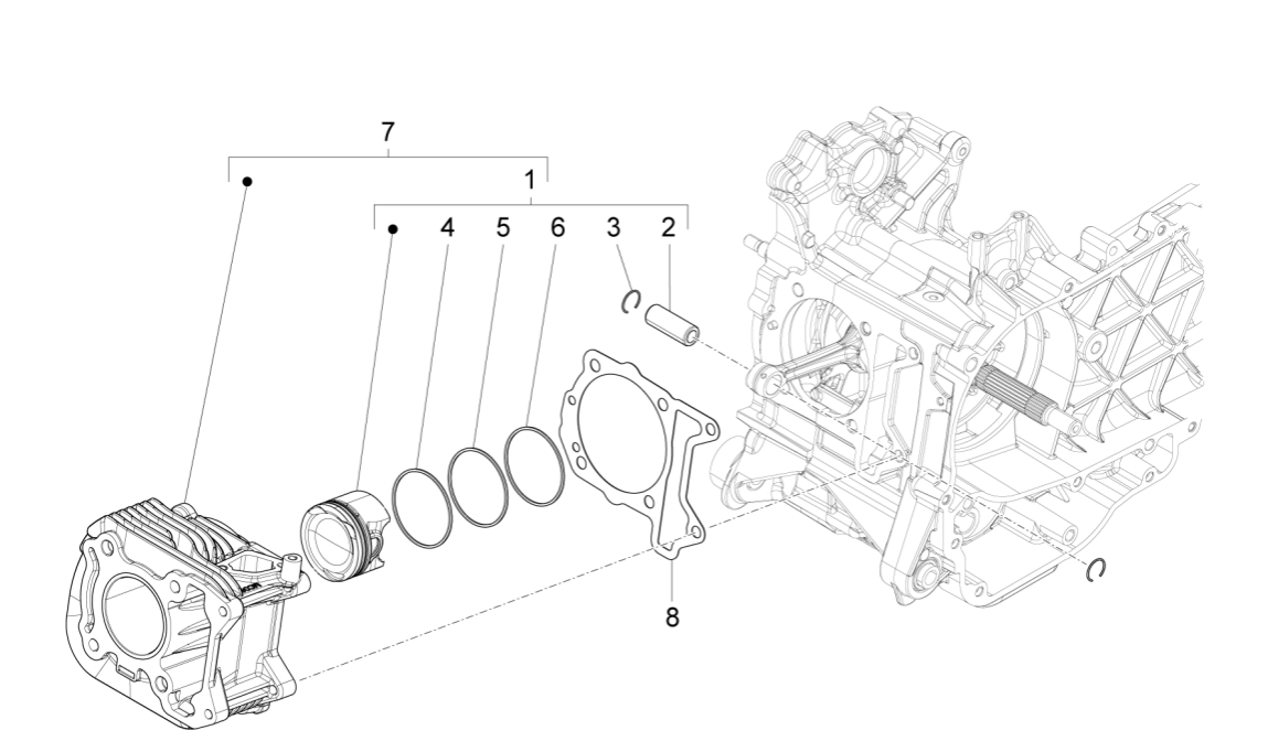 Cylindre - Piston - Axe de piston Vespa Sprint 4 temps 3 soupapes (injection euro5 IGET)