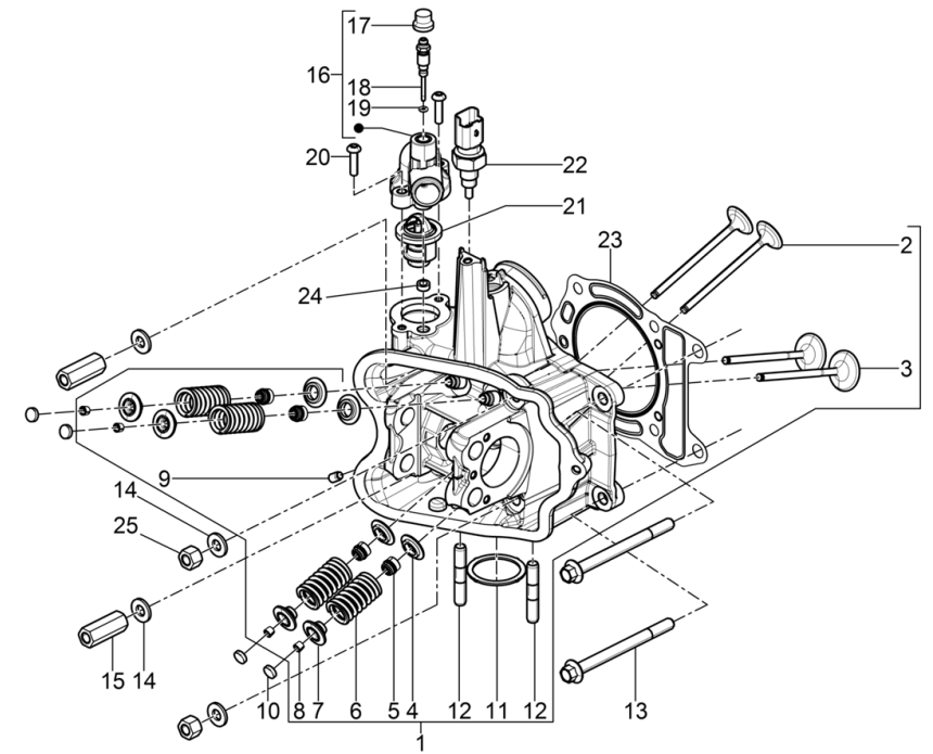 Tête de groupe - Soupapes Piaggio MP3 350 Maxi sport E4 ABS 2018-2020 (EMEA)