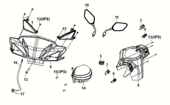 Couvre-poignée Sym E-XPRO 45KM/H 2020-2021 blanc (WH-8018P)