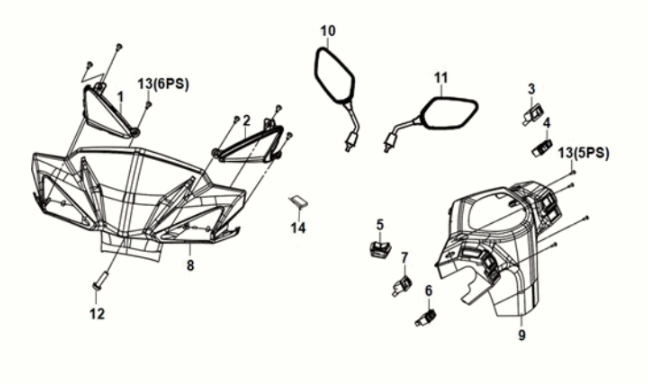 Tuyau de poignée - couvre-poignée Sym Orbit III 50 E5 Flash Black/Matt Black (BK-5560S/BK-007U)