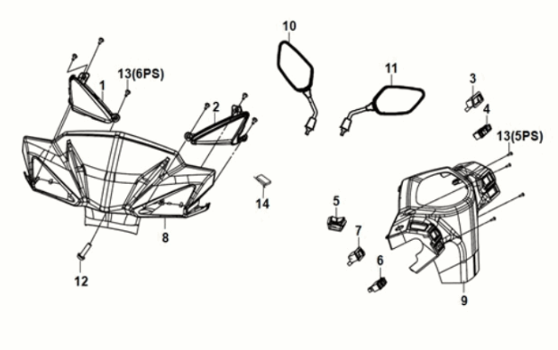 Tuyau de poignée - couvre-poignée Sym Orbit III 50 E5 blanc/gris (WH-006/GY-419S)