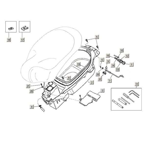 Coffre à casque Aprilia Mojito Custom 50 2T AC (moteur Piaggio) 2004-2010