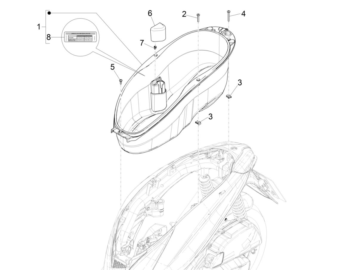 Coffre de selle Piaggio Medley 125 4T IE ABS E4 2016-2019 (EMEA)