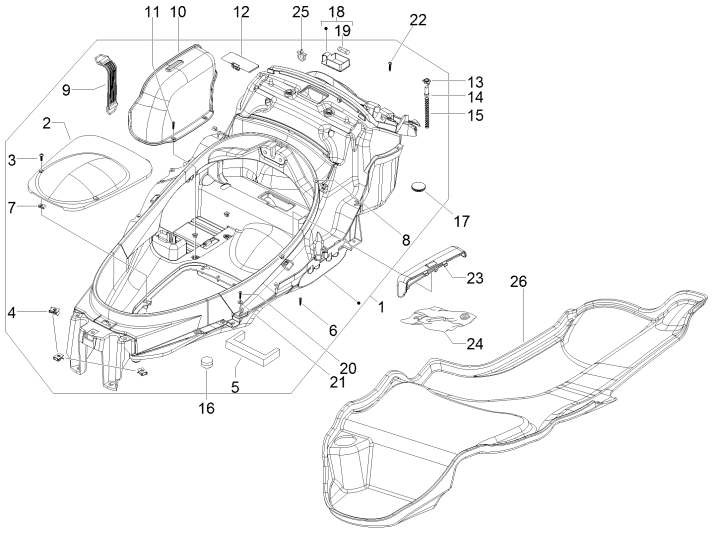 Poubelle à casque Piaggio MP3 300LT Sport 2009-2014