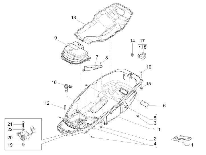 Boite à casque Piaggio MP3 500 LT Business 2014-2016