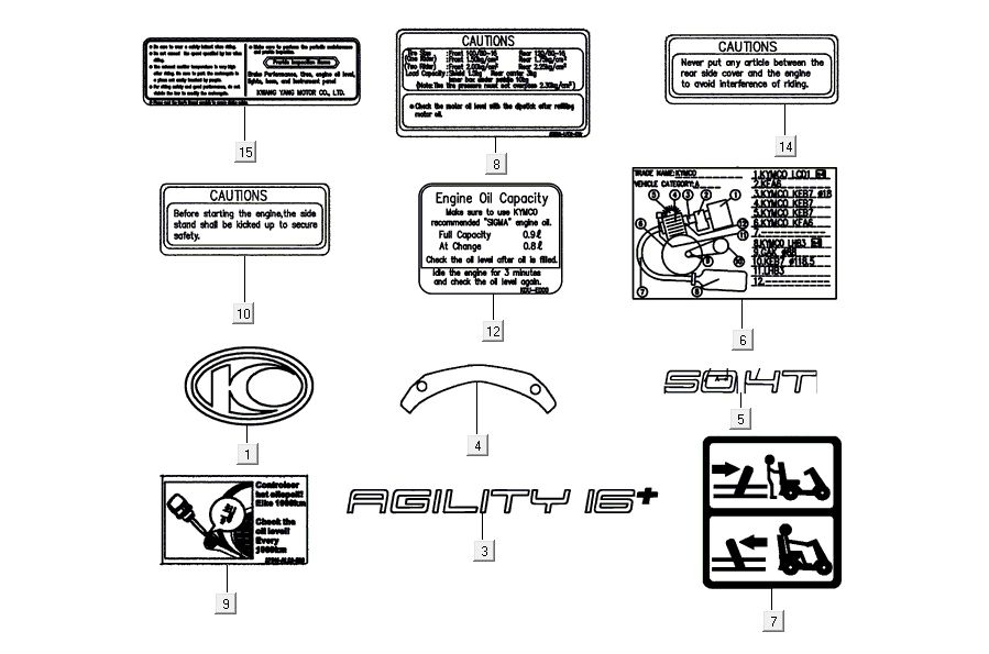 Autocollant infosticker Kymco Agility 16'+ 4t mat argent métallisé