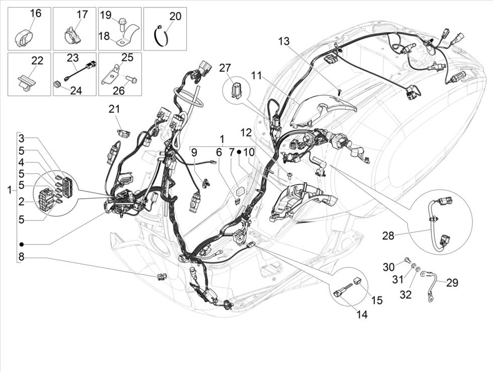 Faisceau de câblage Vespa Primavera 4 temps 3V (injection euro5 IGET)