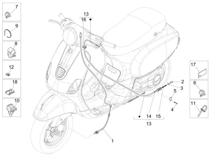 Câbles Vespa Lx 45km 4 temps 4 soupapes