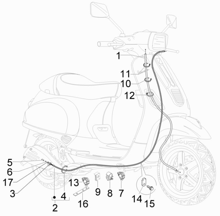 Câbles Vespa S 25 km 4 temps 2 soupapes