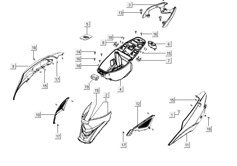 Kapdels-arrière Kymco Agility RS 4 temps rouge