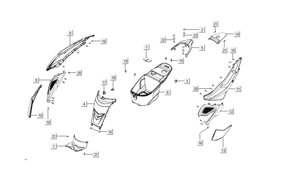 capots arrière Kymco Super8 4 temps à partir de 2009 Bleu