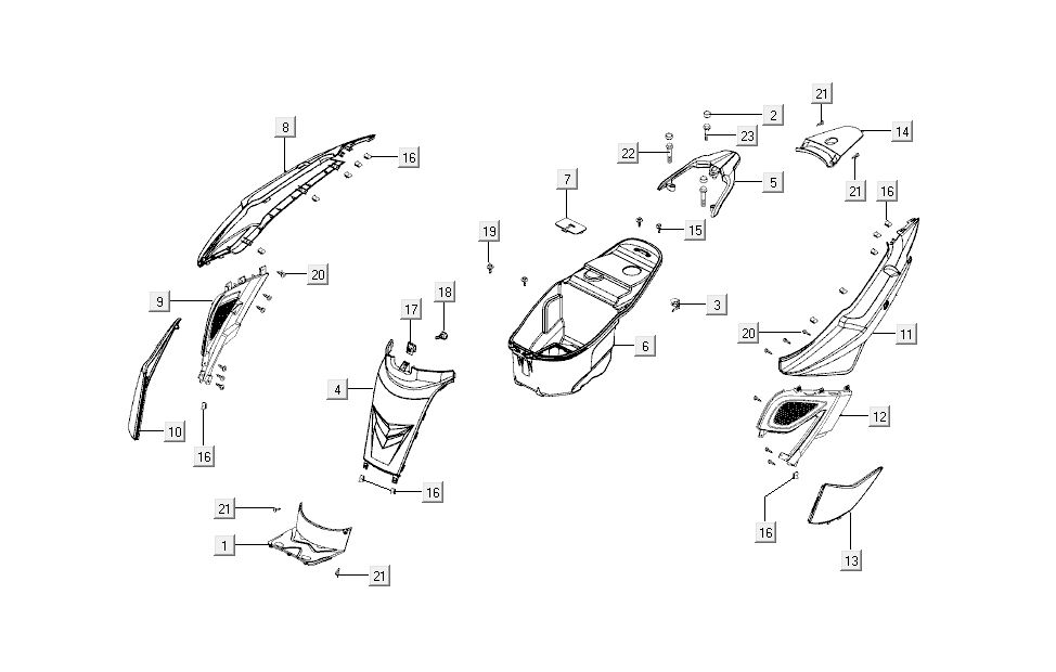 capots arrière Kymco Super 8 4 temps (2007-2009) Bleu jaune