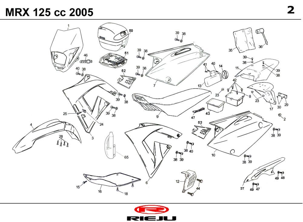 Capots Rieju MRX 125 bleu 2005 4 temps