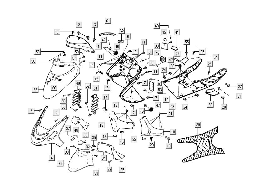 caches médians avant Kymco Dink LC 2 temps argent