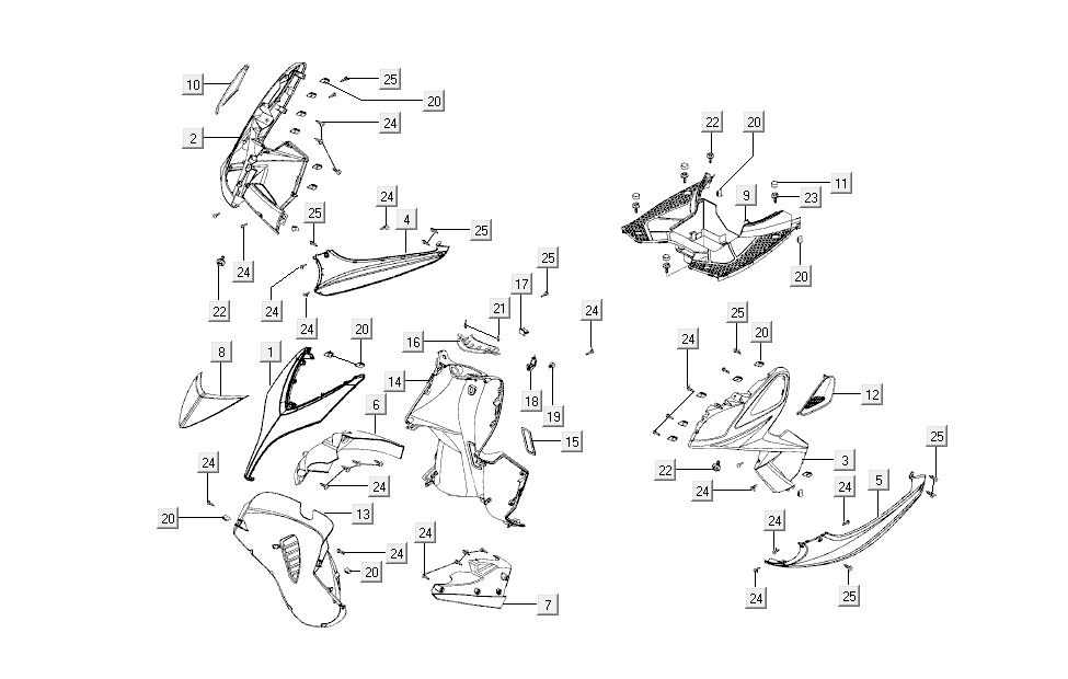 couvre le milieu avant Kymco Super8 4 temps à partir de 2009 blanc