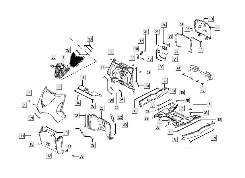 Pièces de capuchon pour Kymco People S 4 temps gris mat