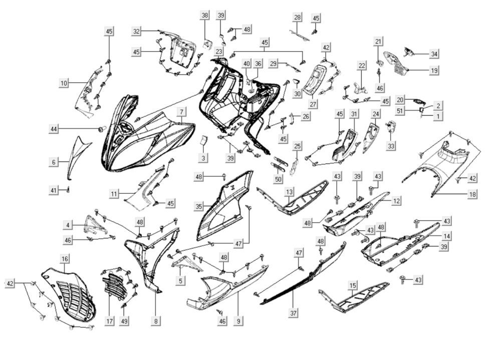 Caches avant Kymco Xciting 400i Jaune