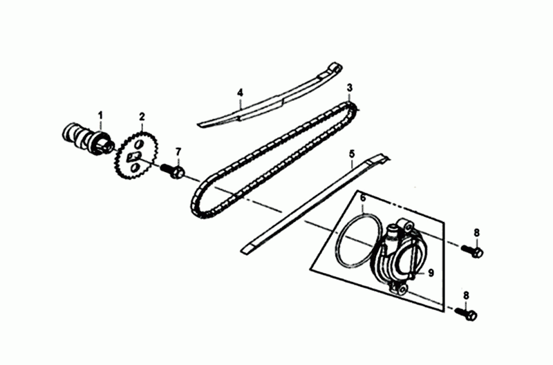 Arbre à cames - Chaîne de distribution - Guides de chaîne Sym Mio 50i 4T AC
