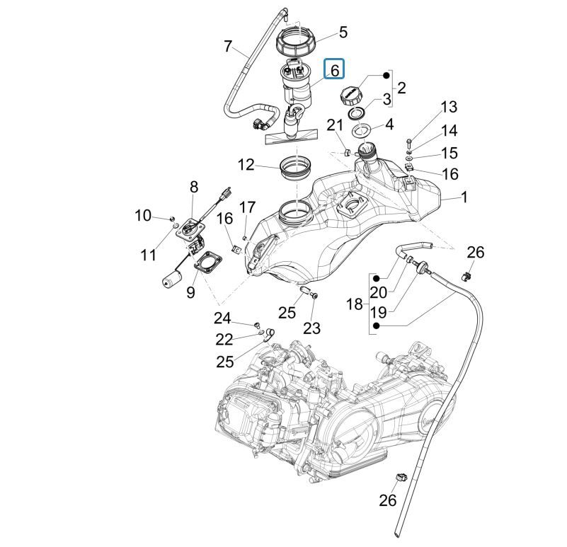 Réservoir de carburant Vespa Sprint 125 4T 3V IE ABS