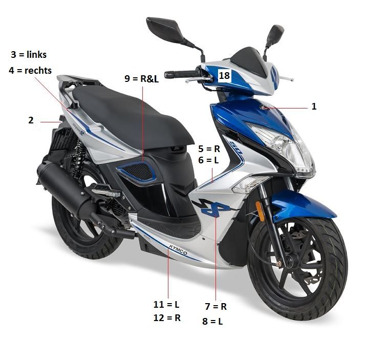 Autocollants Kymco Super8 Street 50i E4 noir mat