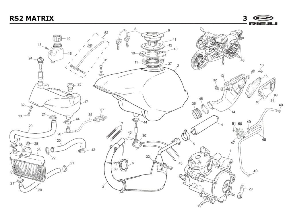 Refroidissement- Réservoir de Carburant- Echappement Rieju Rs2 blue 2005 2 temps