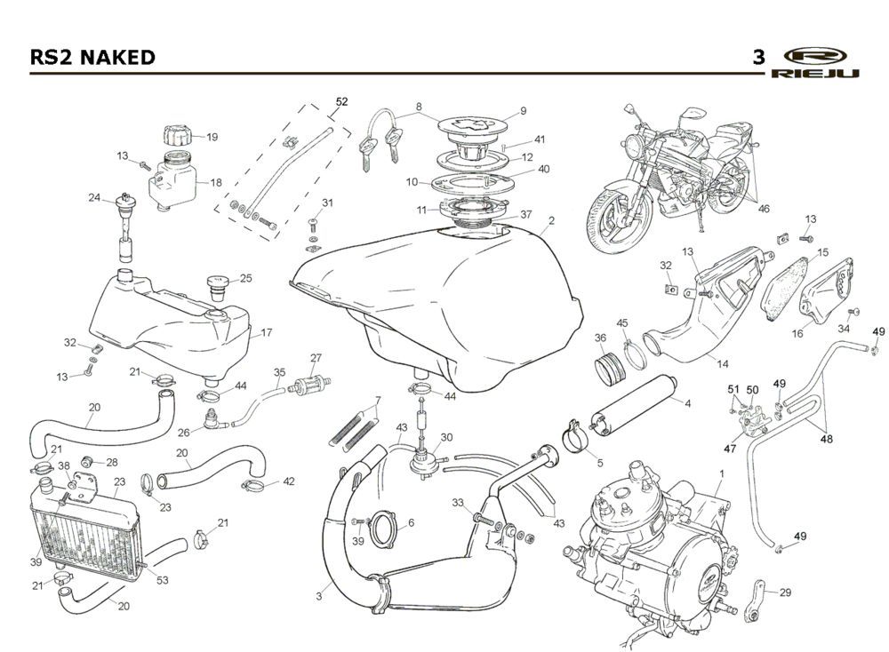Refroidissement- Réservoir de carburant-Echappement Rieju Rs2 Naked red 2009 2 temps