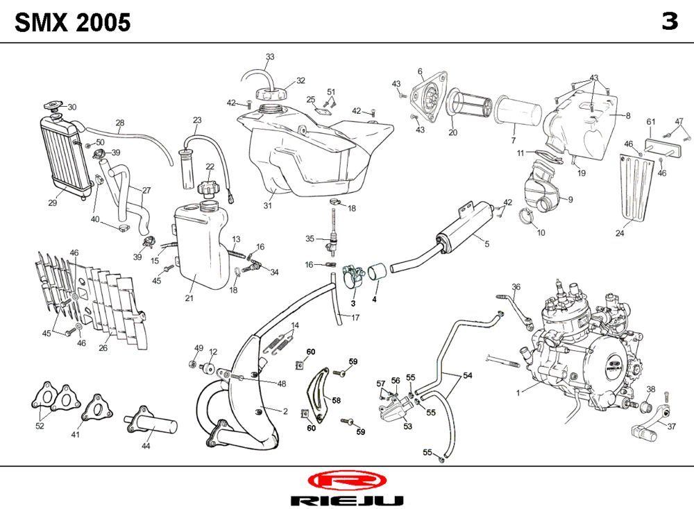 Refroidissement- Réservoir de carburant-Echappement Rieju SMX noir 2004 2 temps
