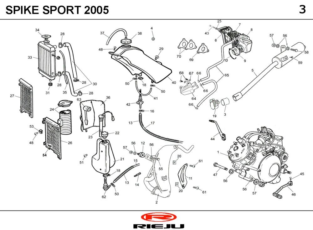 Refroidissement du réservoir de carburant-échappement Rieju Spike jaune 2007 2 temps