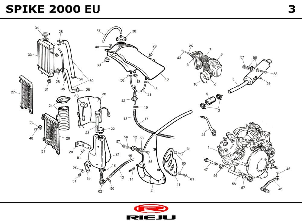 Refroidissement du réservoir de carburant-échappement Rieju Spike gris 2003 2 temps
