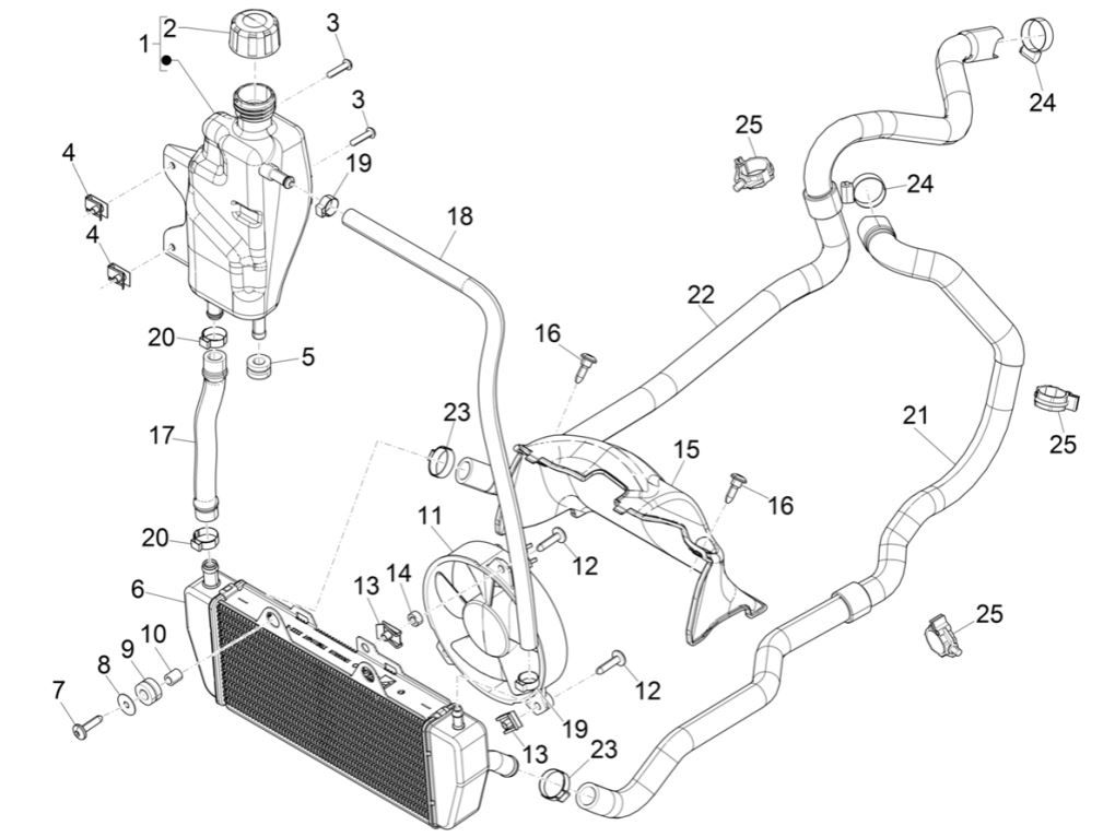 Système de refroidissement Piaggio MP3 300 HPE/300 HPE SPORT E5 ABS 2020-2022 (EMEA)