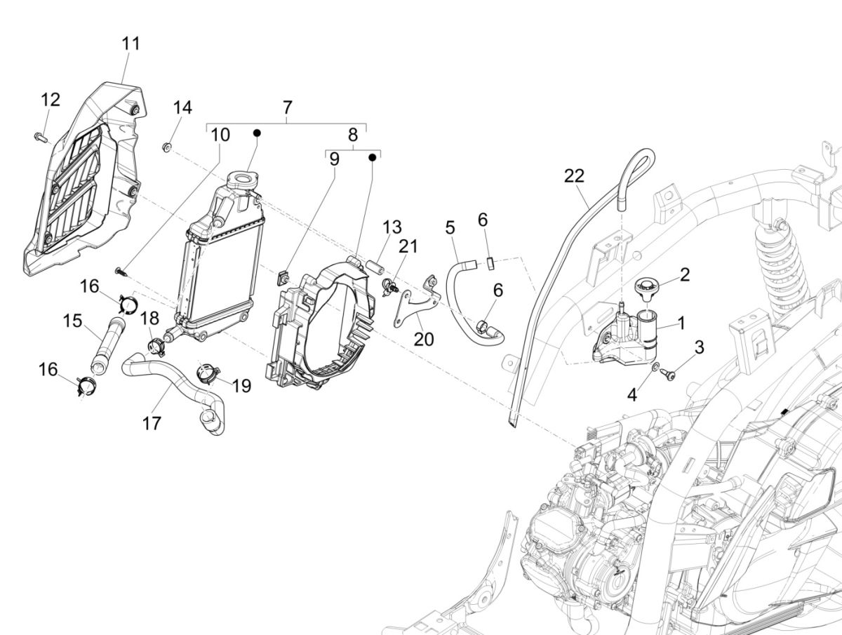 Système de refroidissement Piaggio Medley 125 4T IE ABS E4 2016-2019 (EMEA)