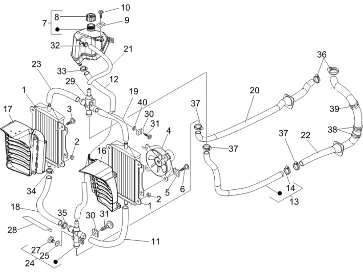 Système de refroidissement Vespa GTS 250 ie 2005-2009 (avec ABS)