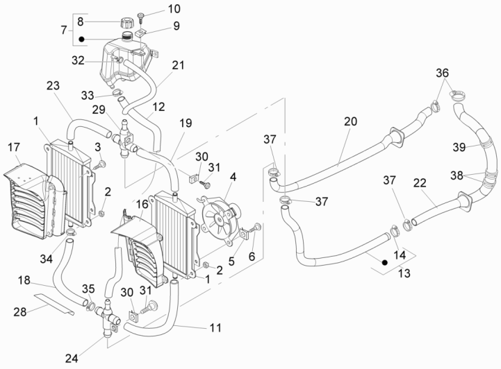 Système de refroidissement Vespa GTS 250 ie 2005-2016 (sans ABS)