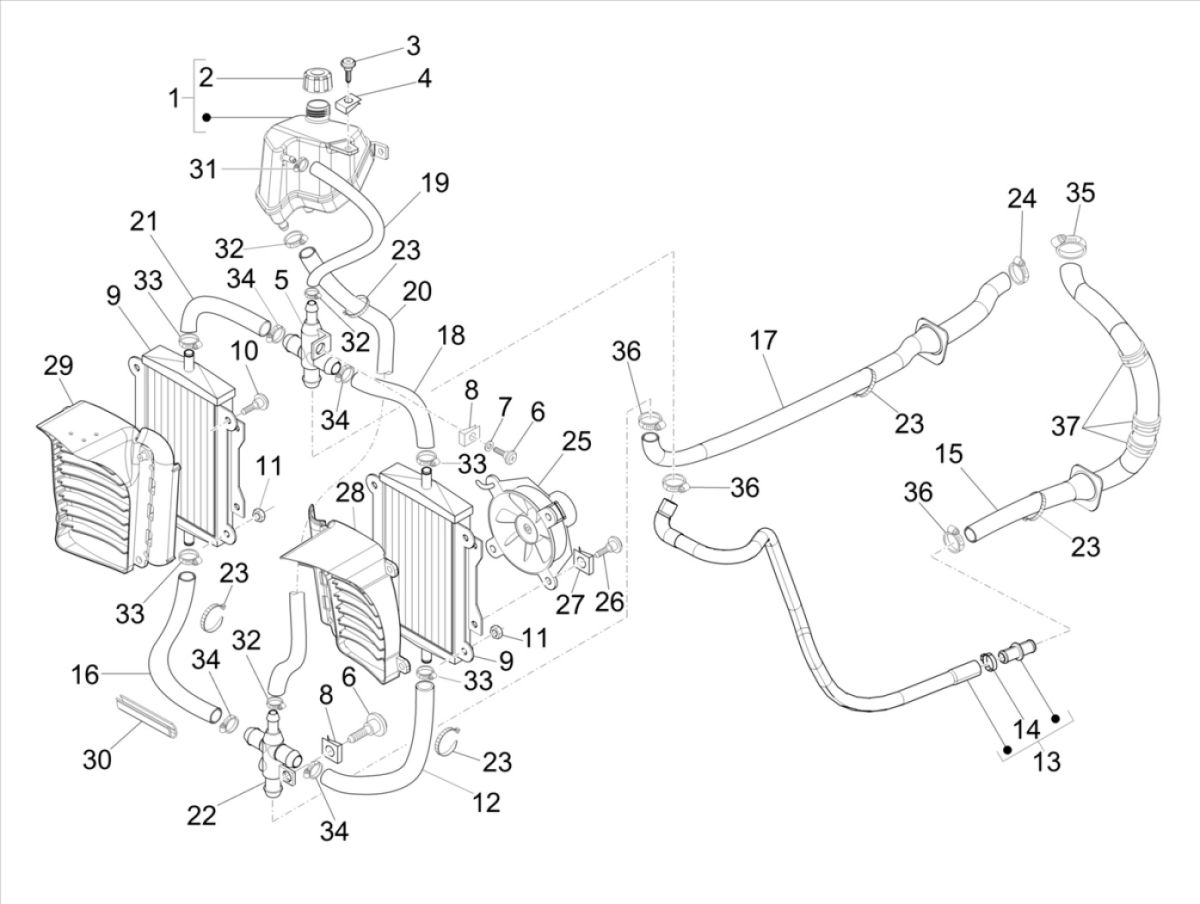 Système de refroidissement Vespa GTS 300 HPE 4T 4V IE ABS E4 2019 (EMEA)