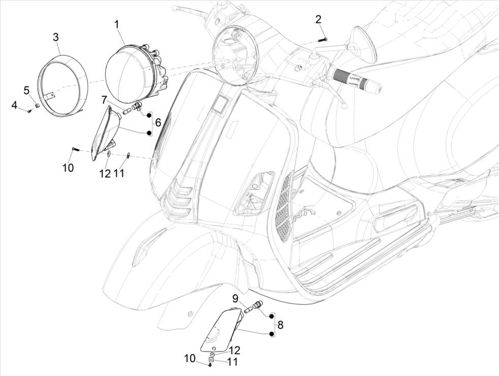 Clignotants - Optique de phareVespa GTS 300 HPE 4T 4V IE ABS E4 2019 (EMEA)