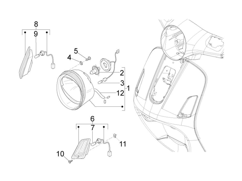 Optique de phareVespa Lx 25km 4 temps 2 soupapes