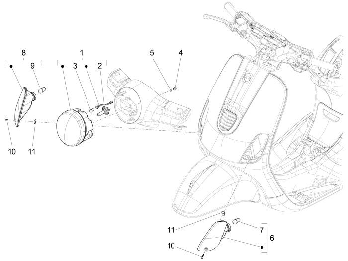 Optique de phareVespa Lx 45km 4 temps 4 soupapes