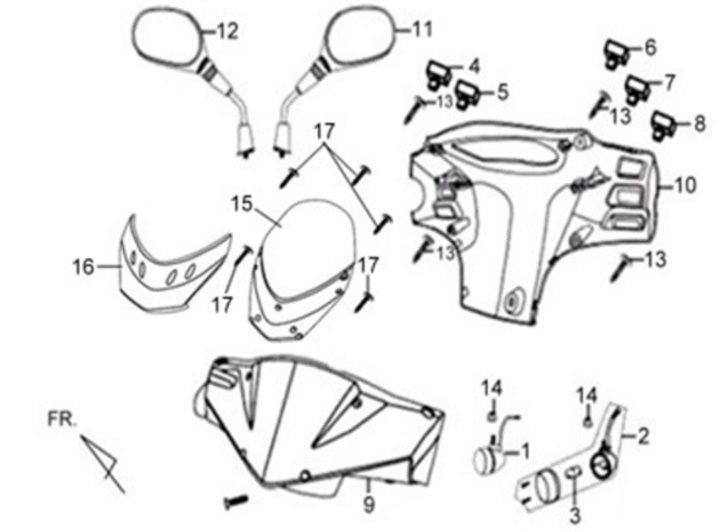 Capuchon de phare, rétroviseurs et interrupteurs Sym X'PRO 125 Jet Black BK5560