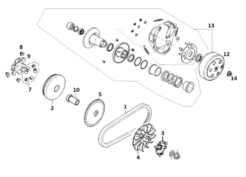 Variateur d'embrayage 10 GY6 (EURO 4 ; après 2018)-Koppeling- Variateur 10 GY6 (EURO 4 na 2018) e tm k