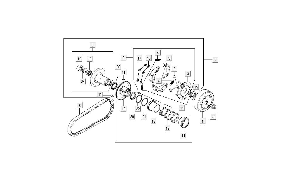 courroie trapézoïdale d'embrayage Kymco Dink LC 2 temps argent