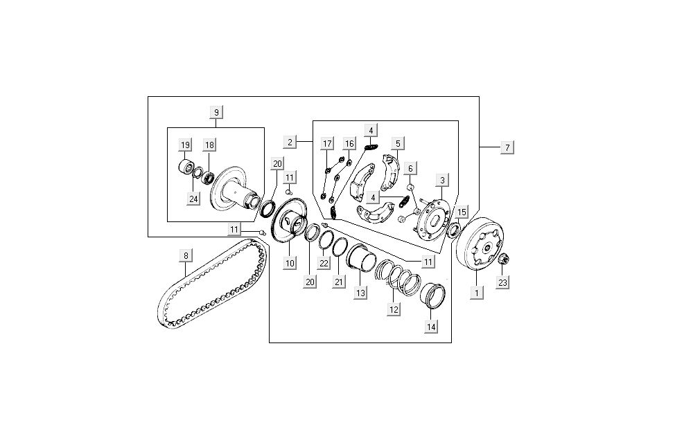 Courroie trapézoïdale d'embrayage Kymco Super9 AC 2 temps Nm Argent - Noir