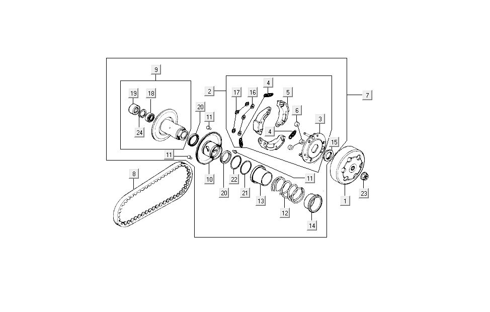 Courroie Clutch-V Kymco Dink AC 2 temps Argent