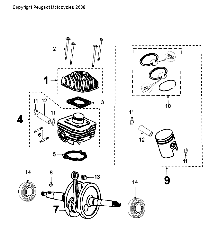 Vilebrequin et cylindre Peugeot Citystar 50 Brown
