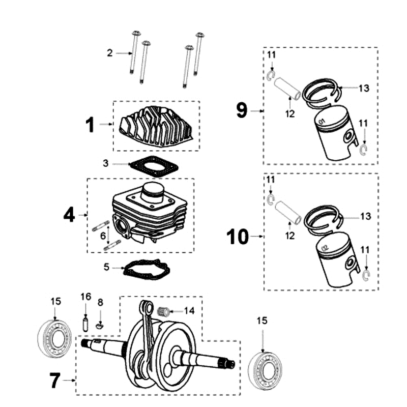 Vilebrequin et cylindre ALU Peugeot Ludix 10 Noir