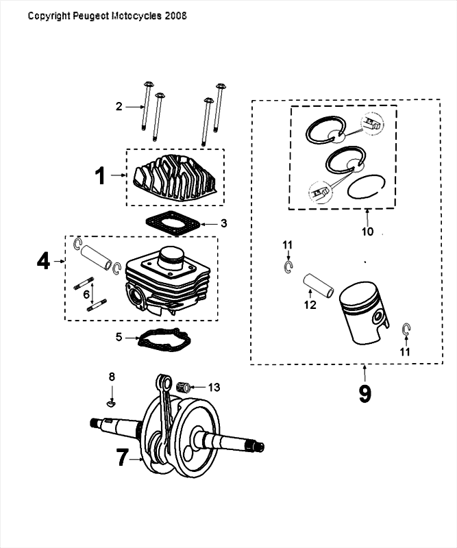 Vilebrequin et piston Peugeot Speedfight 4 LC blanc