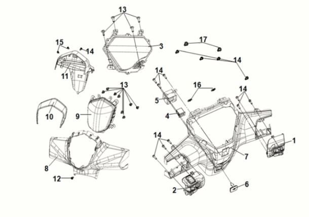 Couvre-poignée - phare Sym Symphony ST 50 E5 gris/rouge (GY-010U) (siège rouge)