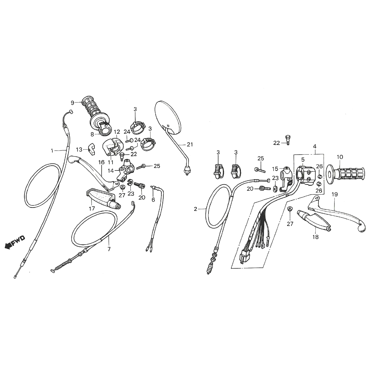 Leviers de frein - Poignées - Rétroviseurs - Câbles Honda MTX 50