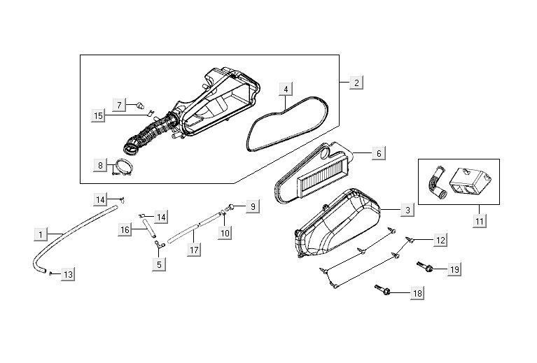 Boîte à air  Kymco Agility 12' 4 temps argent