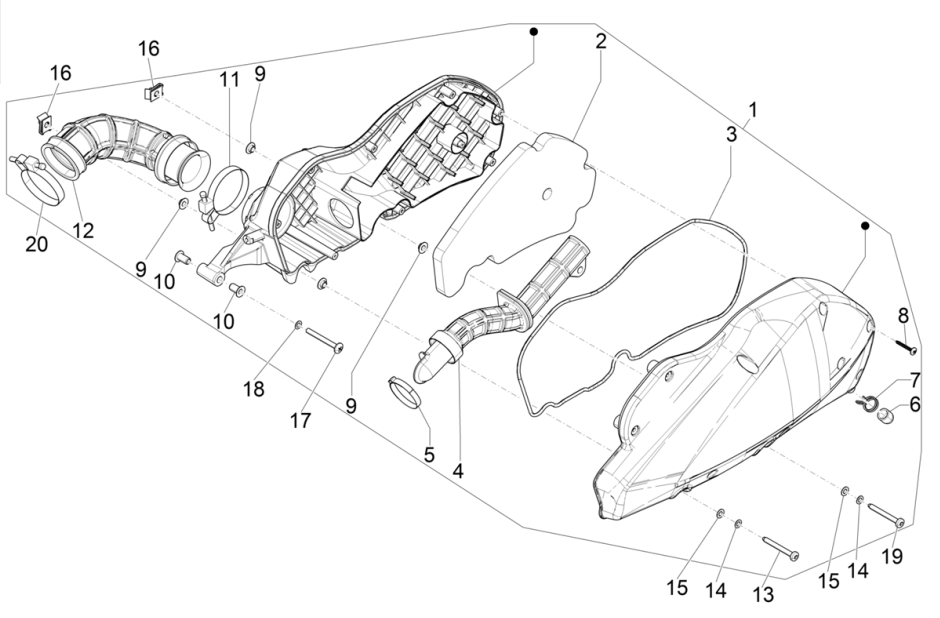 Boîte à air  Piaggio Beverly 300 4T 4V HPE ABS E5 2021-2022 (EMEA)